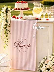 Customized Wedding Welcome, Wedding Tablecloth, Personalized Linen Striped Bar Event Signage, Bar Event Banner, Can Customize Name And Date, Wedding Gift, Welcome Gift, Mother's Day Gift, Anniversary, Party Decorations - Multicolor - View 7