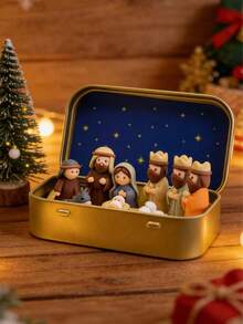 Set Kotak Kaleng Adegan Kelahiran Yesus Natal, Termasuk Patung Yesus, Cocok untuk Memajang Gambaran Keluarga Kudus, Set Adegan Kelahiran Yesus Mini dari Resin Buatan Tangan, Hadiah Dekorasi Natal yang Sempurna, Cocok untuk Dipajang di Meja Kantor - MultiWarna - View 8