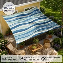 1pc Blue And White Striped Print Sun Shade Sail, Modern Fresh Style, Large Size, UV Protection, Sturdy Durable Easy Installation, Suitable For Beach Garden Patio Yard, Includes Rope - Multicolor - View 9