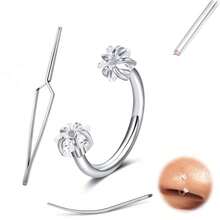 3pcs Stainless Steel Horseshoe Septum Nose Rings With 1pc Piercing Tool And 1pc Guide Needle, Round Zirconia Rhinestone Ear Cartilage Ear Bead Ear Canal Body Piercing Jewelry 18G 8MM - Multicolor - View 13