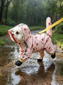 1pc Teddy Bear Print Dog Raincoat, Cute Cartoon Style Waterproof Polyester Fiber With TPU Lining Full Body Four-Leg Design, With Transparent Hood, Leash Hole And Boot Shaft, Suitable For Small Dogs Like Teddy, Bichon Frise, Etc. For Rainy Days And All Seasons - Multicolor - View 15