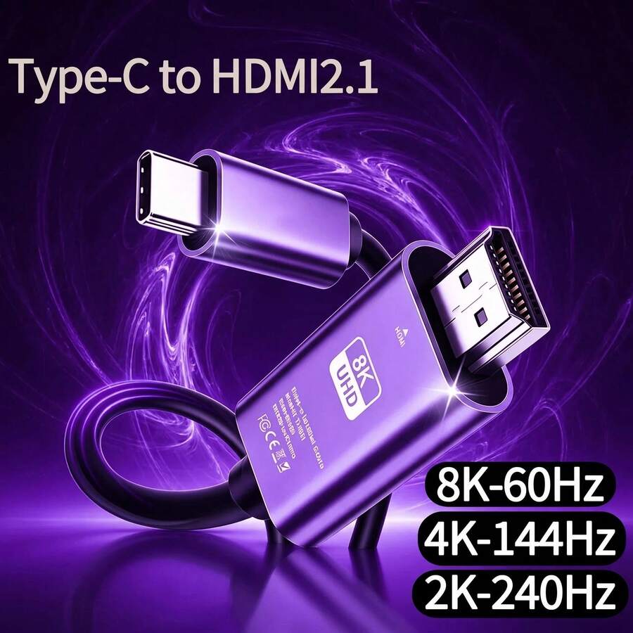 USB C To HDTV Cable 8K 60Hz, 4K 60Hz Type C HDTV Adapter Cable 2M High-Speed Video Cable Compatible With Laptop 15/16 Pro Monitor HDTV - Silver - View 1
