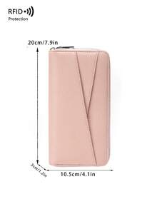 CHARM INFINITE Dompet Panjang Motif Leci Warna Pink Lembut untuk Wanita, Tas Clutch Minimalis dengan Resleting dan Motif Geometris, Dompet Kapasitas Besar dengan Banyak Slot Kartu - Berwarna merah muda - View 6