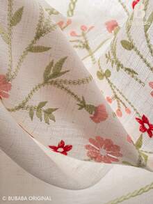 Bubaba Boho Floral Embroidered Sheer Curtain Panels With Tassel Trim, Linen-Look Semi-Sheer Window Drapes For Living Room, Bedroom And Farmhouse Home Decor - Beige - View 11