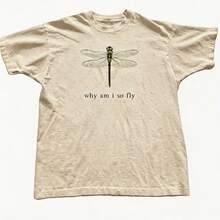 100% Cotton Geographic Inspired Dragonfly Graphic T Shirt For Men And Women |  Exquisite Design |  Loose And Comfortable | Shirts Y2k - 杏色 - 查看 1
