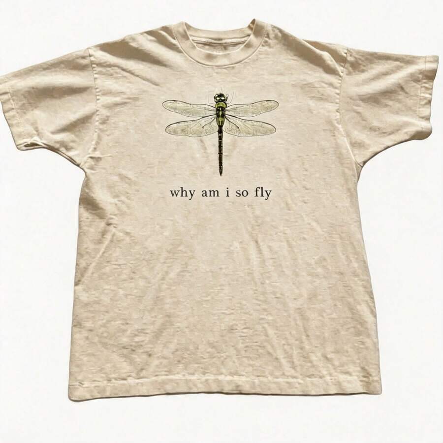 100% Cotton Geographic Inspired Dragonfly Graphic T Shirt For Men And Women |  Exquisite Design |  Loose And Comfortable | Shirts Y2k - 杏色 - 查看 1