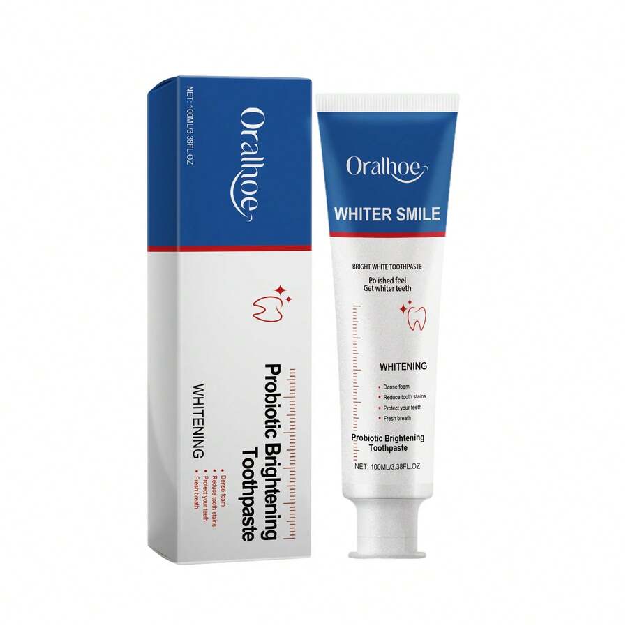 La pasta de dientes blanqueadora probiótica Oralhoe limpia profundamente los dientes amarillos y las manchas, repara los dientes, los blanquea y refresca el aliento. AGTQ - 1 - Ver 1