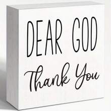 1pc "Dear God Thank You" Sign, Rustic Religious Inspirational Wooden Box Hanging Plaque, Christian Desktop Shelf Wall Decor, Suitable For Living Room Bedroom, 5x5 Inches, Halloween Christmas Decoration - Wooden Box Ornament - View 1