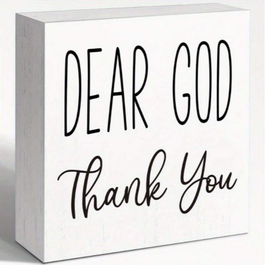 1pc "Dear God Thank You" Sign, Rustic Religious Inspirational Wooden Box Hanging Plaque, Christian Desktop Shelf Wall Decor, Suitable For Living Room Bedroom, 5x5 Inches, Halloween Christmas Decoration - Wooden Box Ornament - View 1
