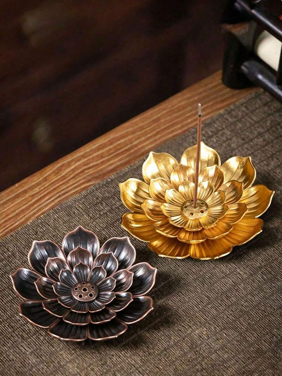 1件創意復古蓮花香爐/香座,優雅小巧設計,適合客廳、臥室和咖啡桌使用 - 金色 - 查看 1