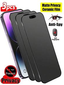 3pcs Matte Privacy Screen Protector Film, Soft Material, Full Coverage, Anti-Spy, Anti-Glare, Ceramic Film, Anti-Fingerprint, Compatible With Phone Cases, Compatible With 17 Pro Max 6.9 Inch, 17 Pro Max/17 Air/16 Pro Max/16 Pro/16 Plus/16/15 Pro Max/14 Pro Max/13 Mini/12/11/XS Max/XR/8 Plus/7 Plus - Black - View 30