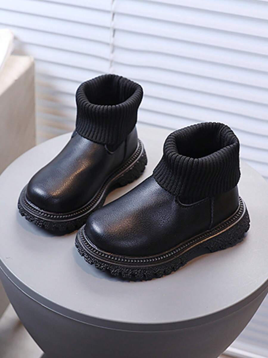 1 Pair Toddler Low-Top Side Zipper Closure Winter Fashion Boots Thick Warm Snow Boots - Black - View 1