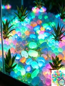 1 Pack Glow-In-The-Dark Colorful Stones Decor, Mixed Colors, Suitable For Aquarium, Fish Tank, Sidewalk, Garden Path, Patio, Lawn, Yard Decoration, Colorful Pebble Decor - Multicolor - View 3