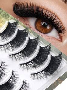 5 Pairs D Curl Cat Eye False Eyelashes, Lightweight Voluminous Thin Style, Reusable Soft Makeup Lashes, Suitable For All Eye Shapes, Daily And Cosplay Use - Black - View 1