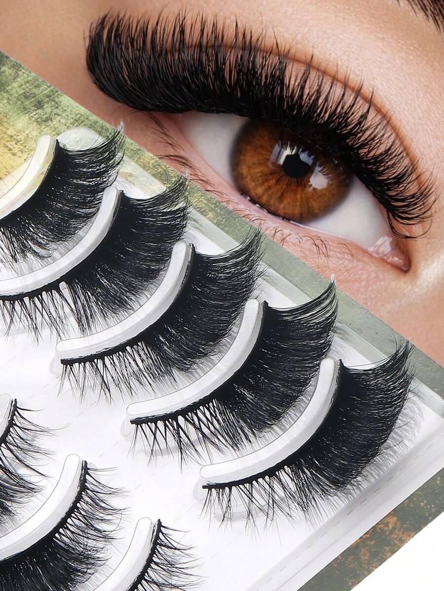 5 Pairs D Curl Cat Eye False Eyelashes, Lightweight Voluminous Thin Style, Reusable Soft Makeup Lashes, Suitable For All Eye Shapes, Daily And Cosplay Use - Black - View 1