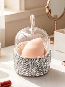 1pc Exquisite Rhinestone Dust-Proof Packaging Box Set Super Soft Makeup Sponge Egg, Highly Attractive Makeup Sponge Storage Box Portable Set For Travel And Outings, Delicate Makeup Tool Non-Absorbent Super Soft Sponge Cushion Powder Puff Dry And Wet Dual-Use Makeup Sponge (Exquisite Box + Makeup Sponge) - Silver - View 10