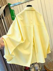 Women's Loose Fit Shirt With Back Tie, Suitable For Commuting, Casual Versatile; Beach Outings; Vacation Yellow - Yellow - View 3