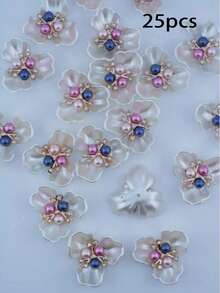 10/5pcs Faux Pearl & Rhinestone Flower Decor Buttons, DIY Craft Decorative Accessories For Dress, Hat - Three Colors - View 9