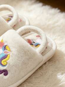 Autumn/Winter Cartoon Unicorn Warm Slippers, Lightweight Indoor Plush Slippers For Boys, Girls And Infants - White - View 5