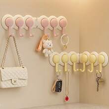 Cream Style Corner Row Hooks No Drilling Cute Heavy Duty Single Row Behind Door Wall Towel Bathroom - Multicolor - View 12