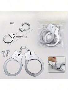 1 Set Silver Plastic Handcuffs, Suitable For Halloween And Party Costumes, Durable Cosplay Performance Handcuffs - Multiple Styles - View 3