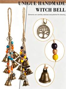 1/2 Stück Boho Vintage Messingglocken Windspiel mit bunten Perlen, handgefertigte Hängedekoration für Zuhause, Tür und Wand, Retro Seil Windspiel - A - Übersicht 7