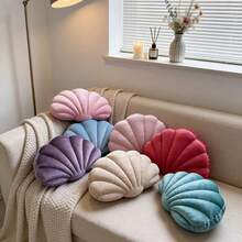 Ins Style Plush Shell-Shaped Throw Pillow, Soft Macaron Solid Color Fan-Shaped Cushion, Living Room Sofa Bay Window Atmosphere Decorative Pillow, Office Long-Sitting Lumbar Support Soft Pad, Ocean Theme B&B Hotel Aquarium Backdrop Decor Ornament, Girly Soft Plush Shell Bed Headrest Backrest, Multiple Colors Available, Home Decor Gift, Ideal Gift Choice - Multiple Styles - View 6