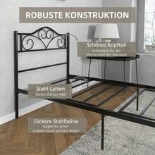 Bed 90 X 200 Cm Steel With Slatted Frame, Head And Footboard, 31 Cm High Black - Black - View 6