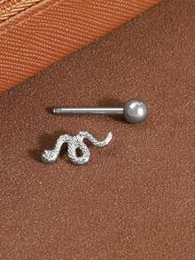 1pc European & American Hip Hop Style Versatile Punk Gothic Snake Tongue Piercing Stud - Silver - View 4