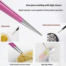 2-In-1 Multifunctional Design, High-Precision Stainless Steel Material, Double-Ended Fine-Tipped Tweezers With Silicone Grip For Precision Jewelry Crafting, Nail Art, False Lashes/Hair - Multicolor - View 5