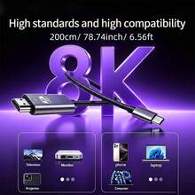 USB C To HDTV Cable 8K 60Hz, 4K 60Hz Type C HDTV Adapter Cable 2M High-Speed Video Cable Compatible With Laptop 15/16 Pro Monitor HDTV - Silver - View 4