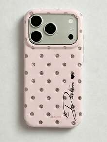 [客製化] 個性化字母刻字姓名 奢華極簡亮面波點圖案手機殼，適用 17 Pro Max 17 16 15 14 13 12 Pro Max 14 15 16 Plus，防震保護殼 - 粉色 - 查看 8