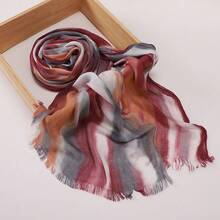 1 New Cotton Scarf Gradual Change Color Striped Headscarf, Retro Versatile Print Women's Long Pleated Shawl - Multicolor - View 22