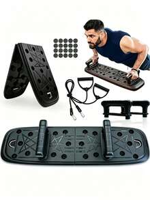 1pc New Foldable & Extendable Push-Up Board Set, Home Yoga Pilates Push-Up Rack With Resistance Bands, Chest Muscle Trainer, Multi-Function Push-Up Board - Multicolor - View 2