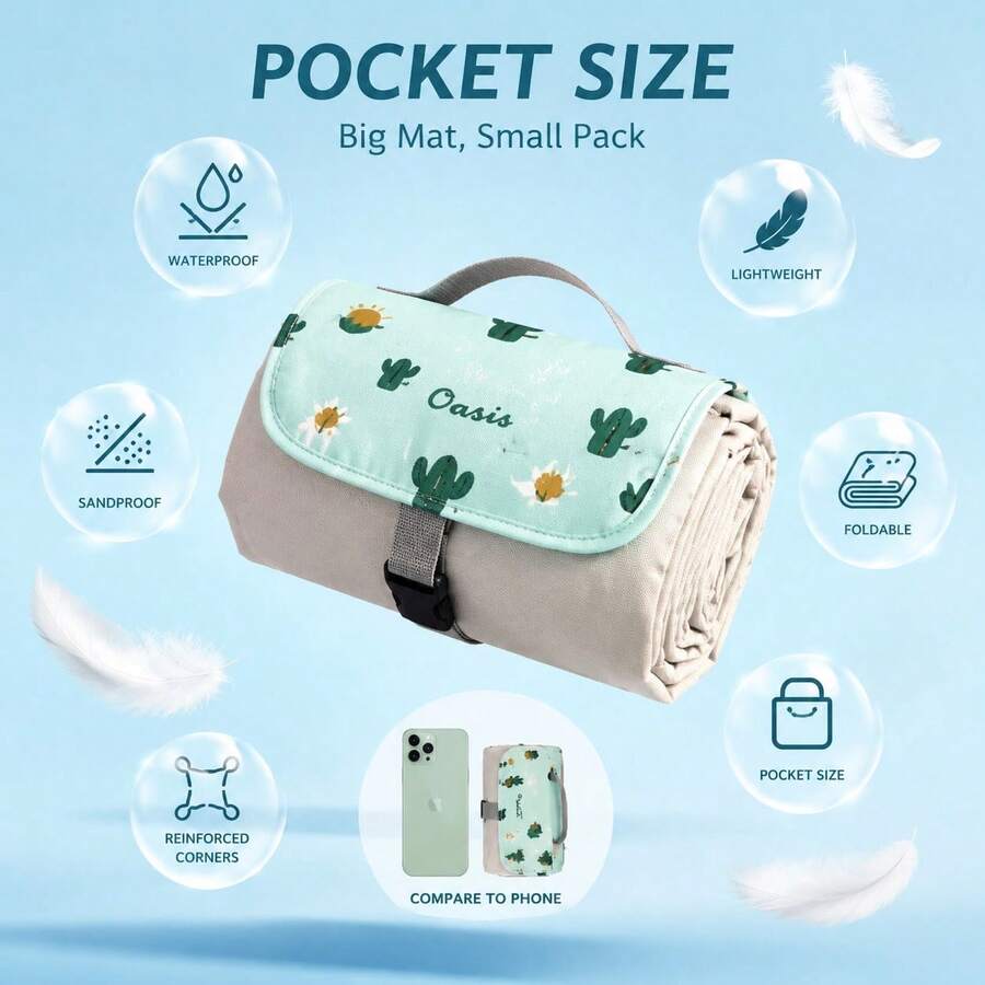 Large Waterproof Picnic Mat, Foldable Picnic Blanket, Suitable For Beach And Camping, Ultra-Light Sand-Proof Ground Cloth, Desert Oasis Print, Pocket Size For Easy Storage, Reinforced Corner Rings - Multicolor - View 1