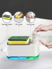 2-In-1 Dish Soap Dispenser Pump Bottle Sponge Holder, Multi-Function Dish Liquid Dispenser, Bathroom Countertop Storage Rack With Sponge Tray, Kitchen & Bathroom Decor, Bathroom Accessories, Kitchen Dorm Essentials, College Bathroom Supplies - Multicolor - View 12