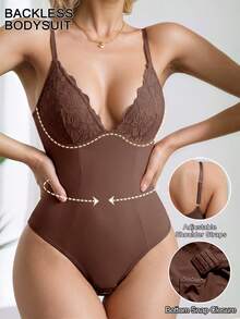 1pc Seamless Lace Deep V-Neck Shaping Bra, Effective Body Shaper Suitable For Weddings And Parties - Brown - View 1