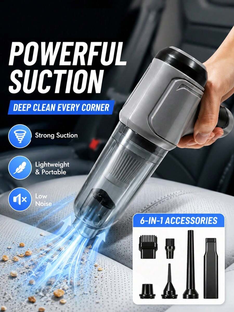 YAIUZGOO 3合1車用吸塵器,強勁吸力,便攜式手持無線吸塵器,適用於乾濕兩用,汽車配件,2400mAh - D - 查看 1