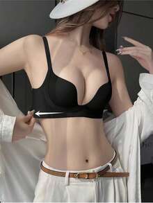 Black Deep V Soft & Comfortable Wireless Bra For Small Bust, Lift & Enhance Cleavage, Minimizer Bra - Black - View 1