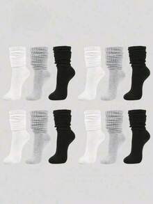 1/3/6 Pairs Women's Casual Knitted Socks, Elastic Mid-Calf Socks, Spring/Autumn Style, Pilates Socks, Yoga Socks - Multicolor - View 1