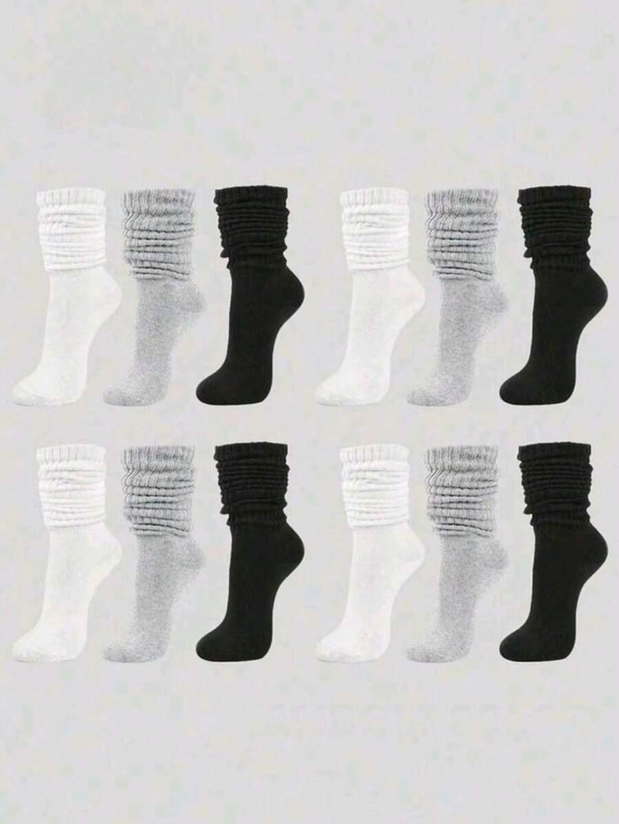 1/3/6 Pairs Women's Casual Knitted Socks, Elastic Mid-Calf Socks, Spring/Autumn Style, Pilates Socks, Yoga Socks - Multicolor - View 1