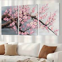 3-Piece Frameless Spring Wall Art Set - Pink Cherry Blossoms And Branches, Modern Classic Decorative Canvas Prints, Suitable For Living Room, Bedroom, Home Office, Landscape Painting, Indoor Use - A - View 6