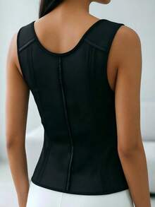 European And American Cross-Border Women's Button & Zipper Vest Style Waist Cincher, Court Style Corset, Tummy Control, Body Shaping Top - Black - View 3