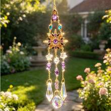 日月捕光器吊飾，天體星星窗飾搭配彩虹吊墜，適用居家與波希米亞風房間 - 彩鑽碎石太陽 - 查看 9