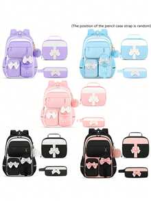 4pcs Bowknot Girls Backpack, Handbag, Coin Purse, Pencil Case, Travel School Daily Use Backpack, Back To School Gift - A - View 10