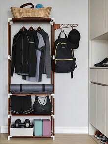 Multi-Tier Freestanding Garment Rack Open Clothes Closet Organizer, Sturdy Storage Shelf With Hanging Rod, Space Saving Clothing Display Stand, For Bedroom, Dorm, Apartment & Laundry Room, Ideal For Home Users & Small Living Spaces - View 7