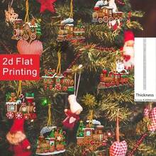 2D Flat 8pcs DIY Acrylic Diamond Art Painting Decor, Adult Diamond Painting Kit Christmas Theme Diamond Painting Hanging Decor Set, Suitable For Christmas Tree Decoration, Christmas Train Pattern Home Decor Craft Kit, Holiday Decoration Gift, Unique Design To Unleash Your Creativity And Imagination, A Perfect Piece Of Art Suitable For Decorating Doors, Windowsills And As A Christmas Gift! - View 8
