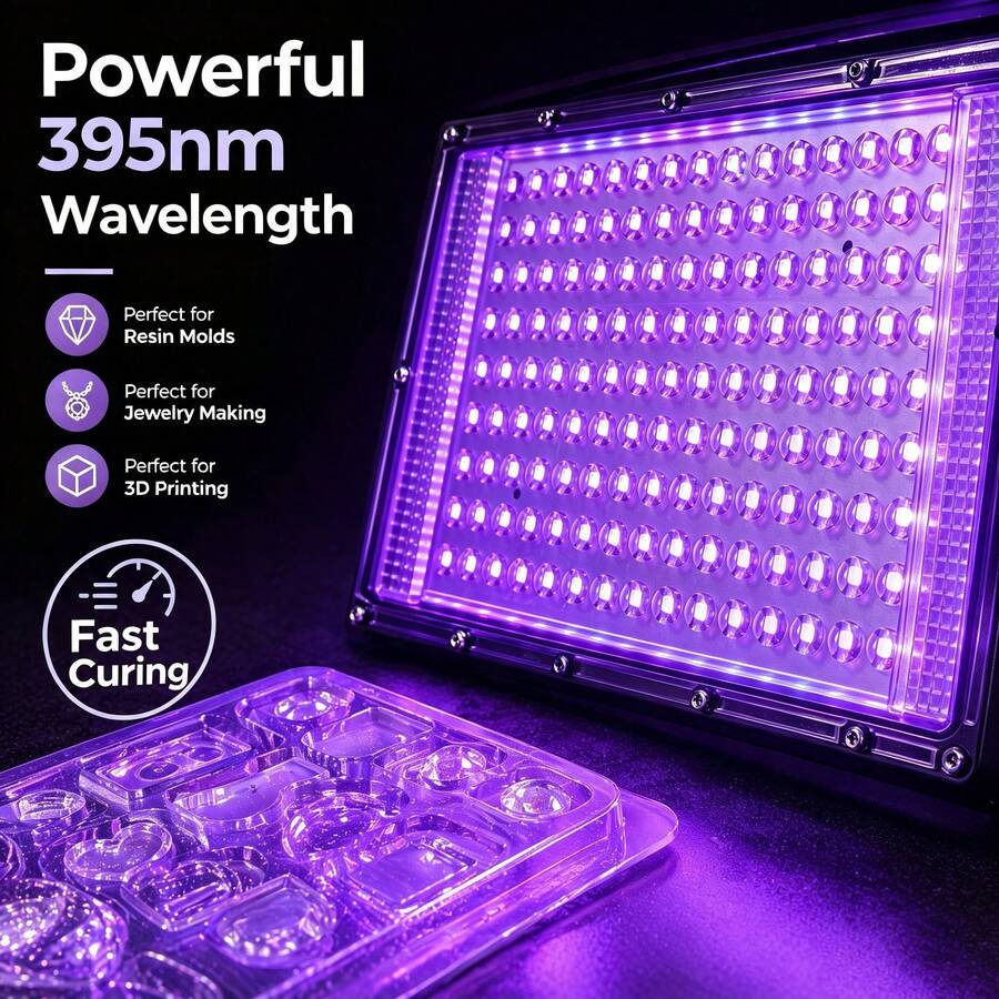 AIICRGB 140LED USB UV Resin Curing Light 395nm LED Lamp For Jewelry Making, Earrings, Pendants, Necklaces, Bracelets, Rings, Brooches, Fast Curing Epoxy Resin Jewelry Casting DIY Craft Tool - Black - View 1