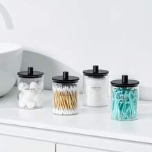 TIPGO Glass Qtip Holder Dispenser - 10 Oz Clear Canister Apothecary Jar, Bathroom Vanity Storage Organizer Set For Cotton Swabs, Pads, Floss Picks - ColorA - View 6