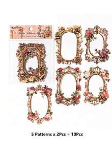 10 Piezas Artesanias De Papel De Material De Marco Con Relieve De Flores Para El Álbum De Recortes Hecho A Mano, Decoración Vintage - Multicolor - Ver 6